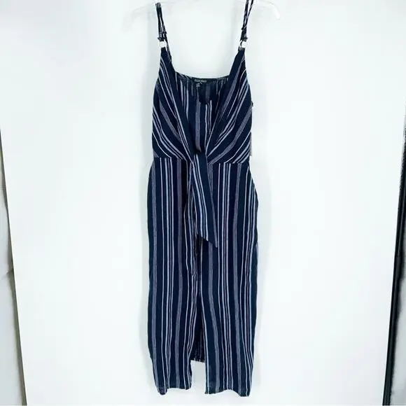 NWT Ellen Tracy Blue Stripe Tie Front Linen‎ Blend Dress Size Small - Picture 2 of 9